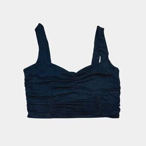 Anthropologie Maeve Women's Black Runched Sweetheart Neckline Crop Top Sz L